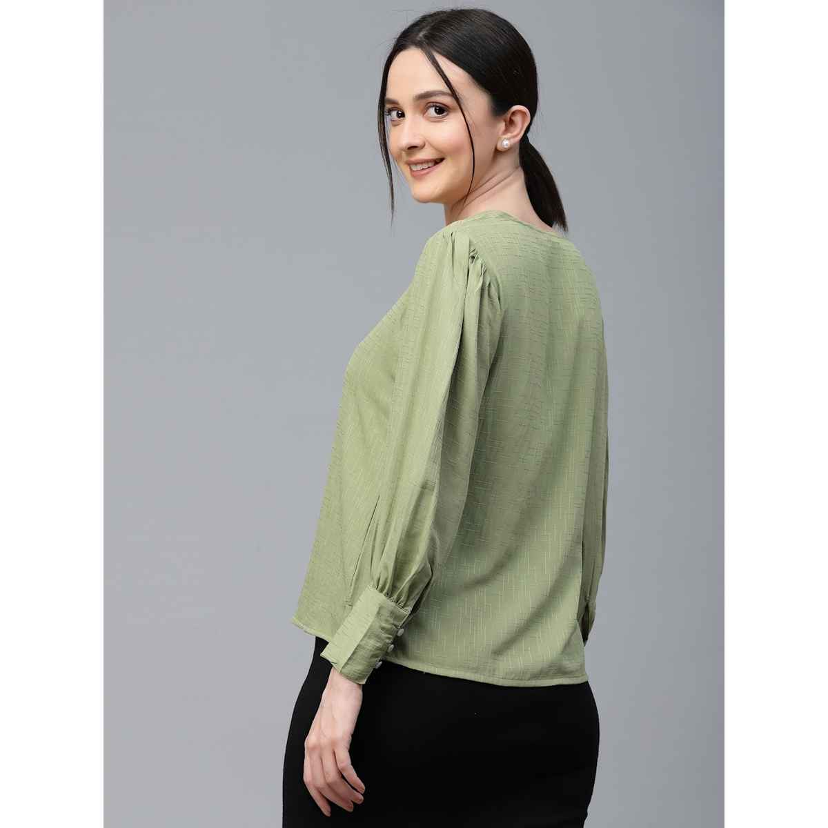 Style Quotient Women Sage Green Solid Polyester Regular Casual Top | M | SS23SQANDORA - Sage Green