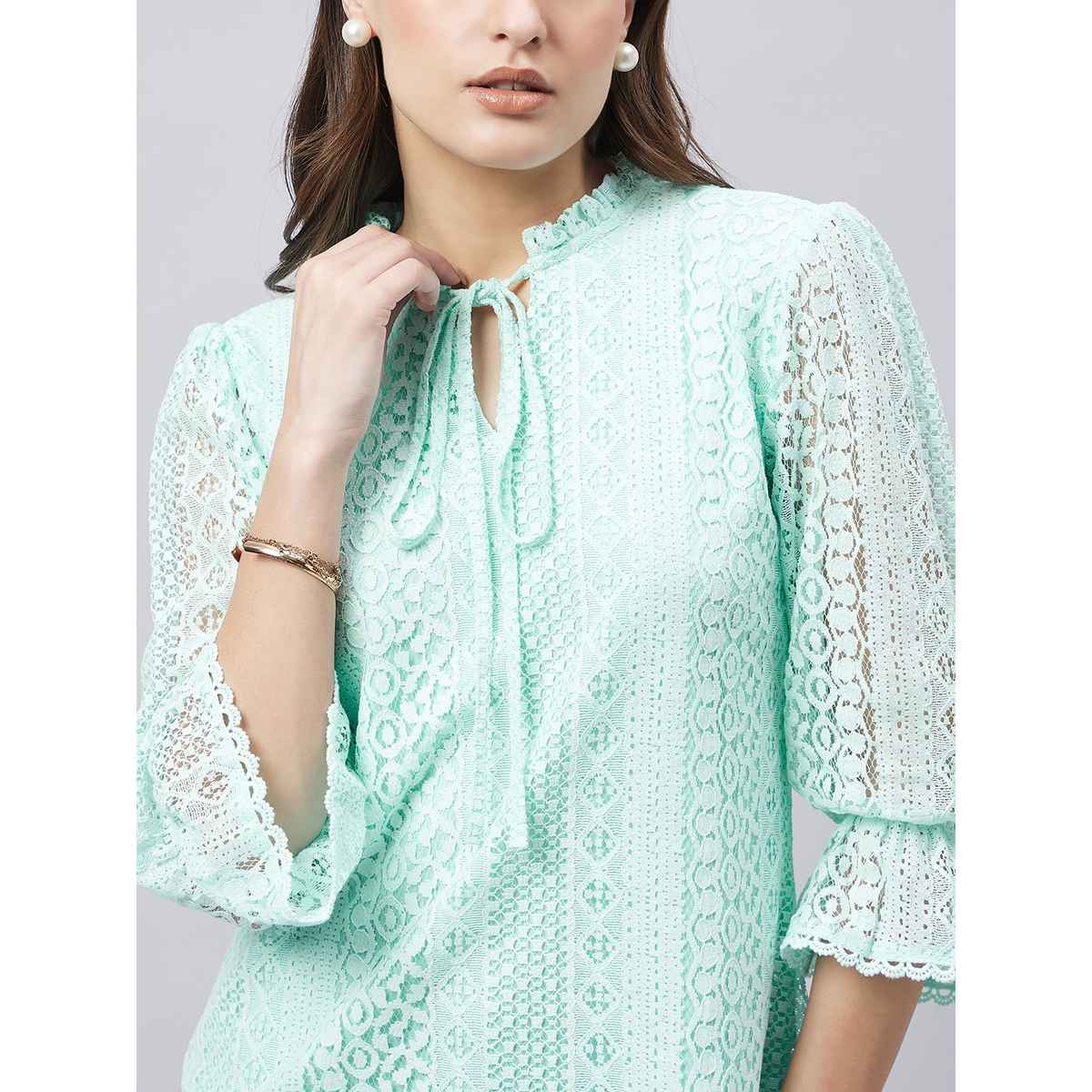 Style Quotient Women Summer Blue Lace Caual Top | S | SS23SQSIKKIM - Light Blue