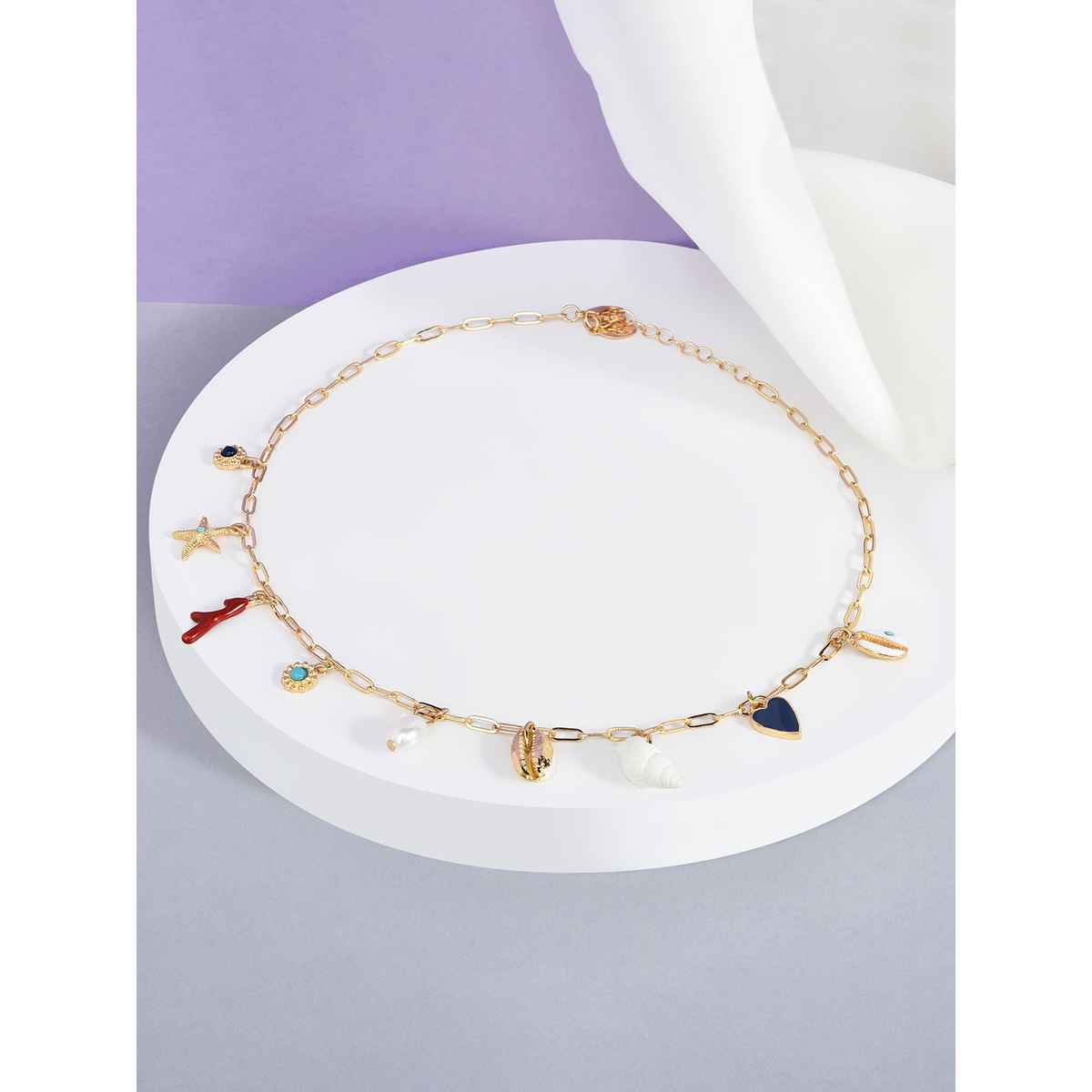 Accessorize London Women's St Ives Charmy Shell And Coral Collar Necklace - Gold