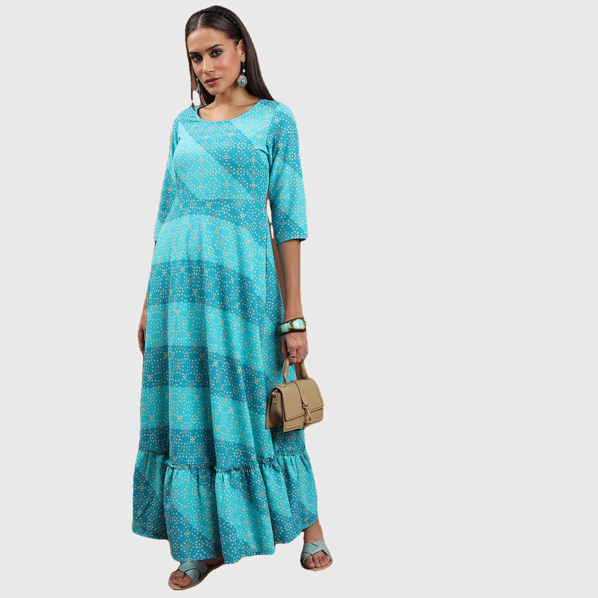 Ketch Women Ethnic Motifs Maxi Dress | Aqua | XL