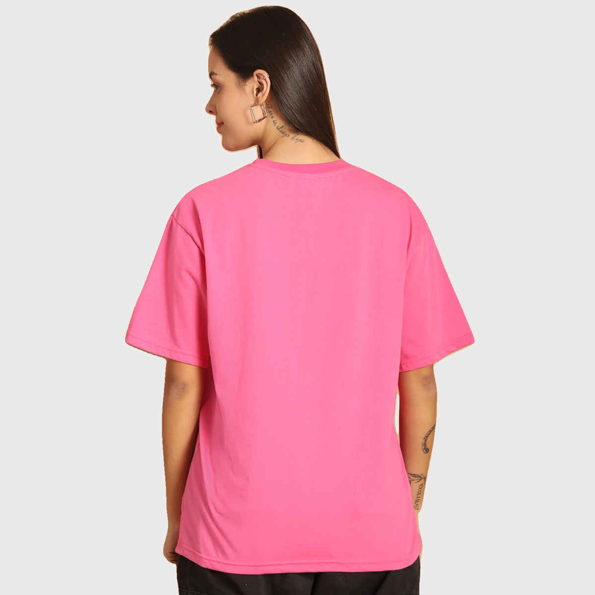 Fabflee Women Oversize Cotton Printed Round Neck Tshirt | Pink | FAB-OS-510 | L