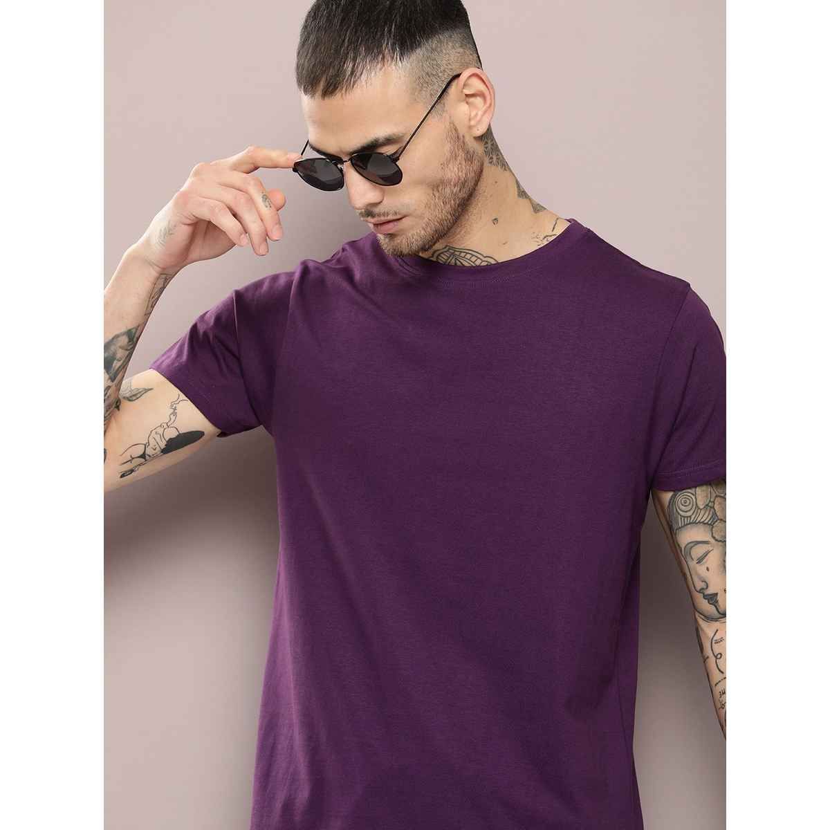 Dillinger Men's Solid Regular Fit T-shirt | Purple - L