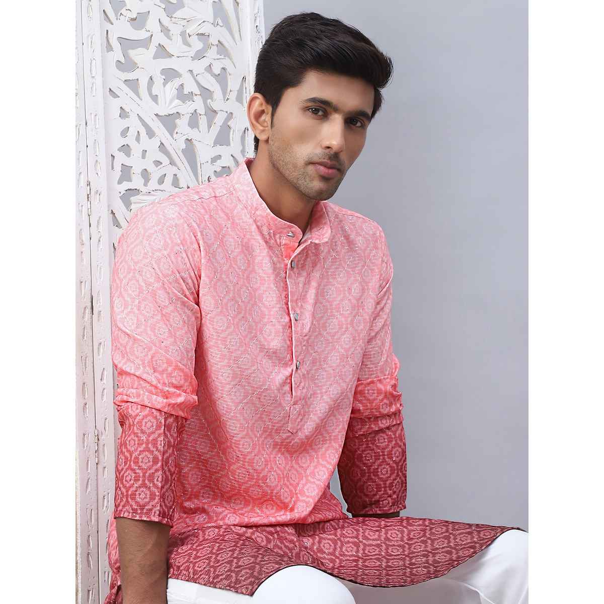 Jompers Men's Kurta | Ko 5074 | Coral - XL