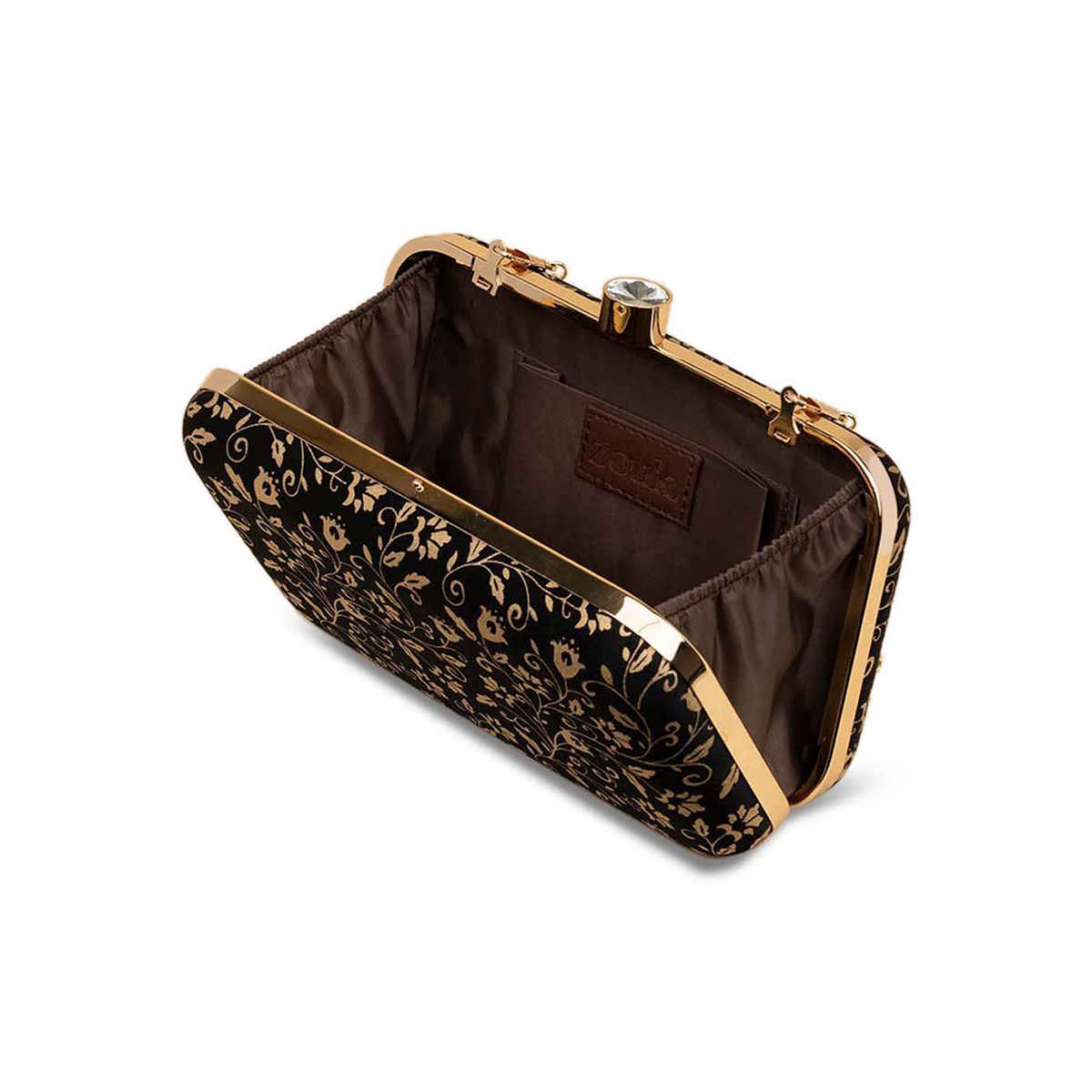 Zouk Srinagar Garden Clutch - Black and Golden