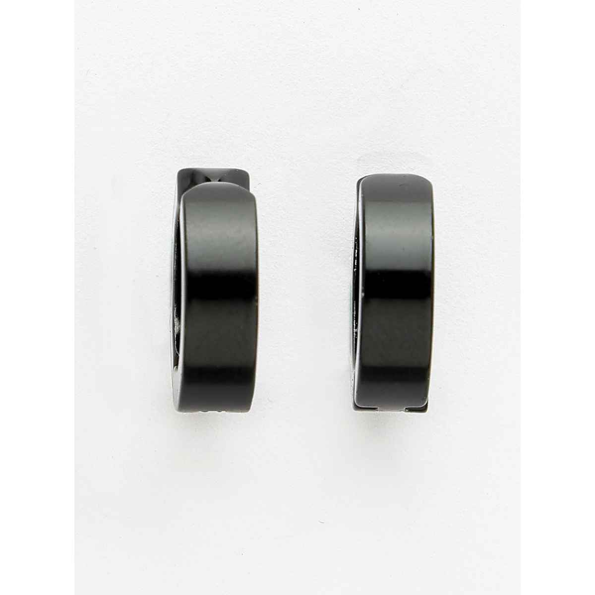 NVR Men's Black Rhodium-plated Stainless Steel Hoop Earrings | NVR2605