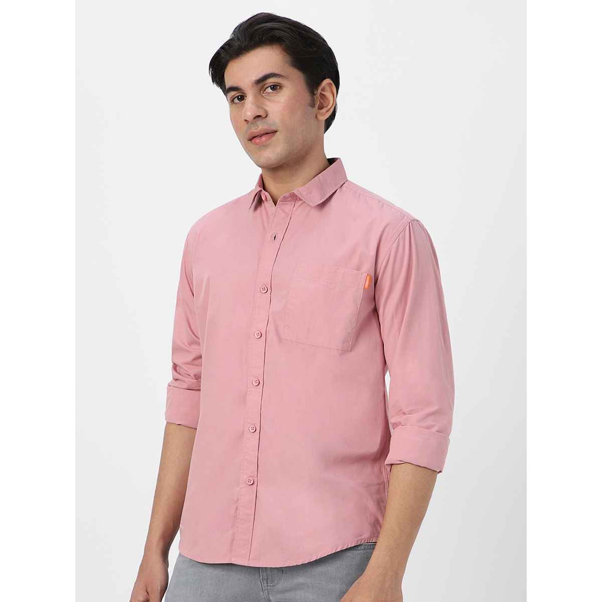 Urbano Fashion Men's Regular Fit Casual Solid Full Sleeve Cotton Shirt | Pink - M