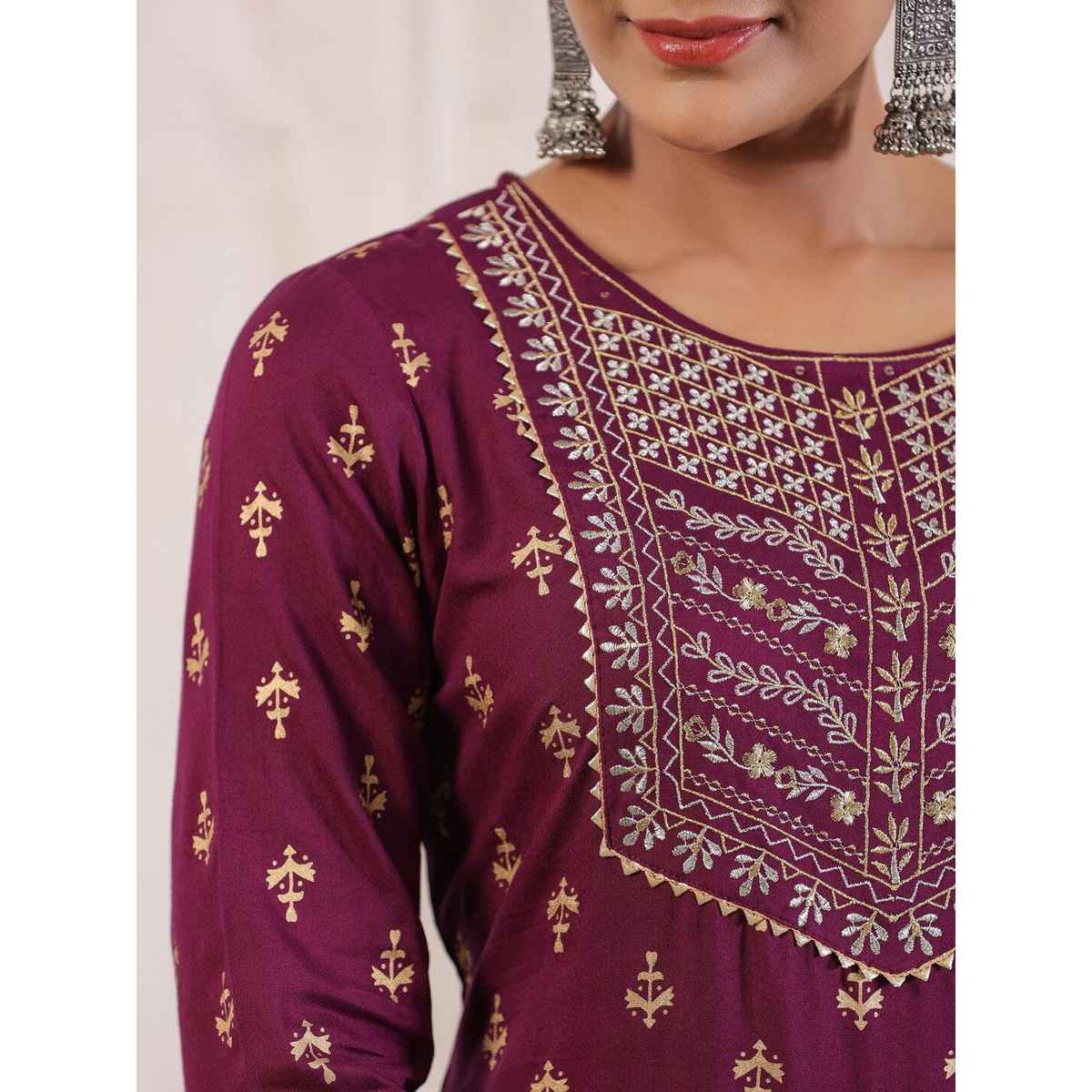 Anubhutee Women's Ethnic Straight Viscose Rayon Kurta Set with Dupatta | Purple - L