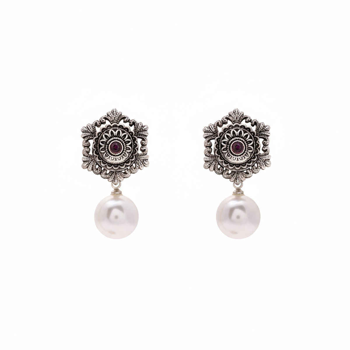 Priyaasi Silver oxidised stone studded drop earring for women