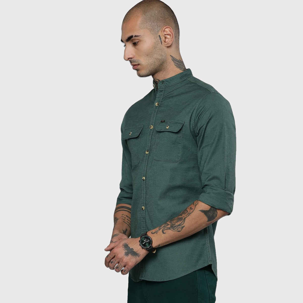 The Indian Garage Co Men's Slim Fit Solid Casual Shirt | Green - M