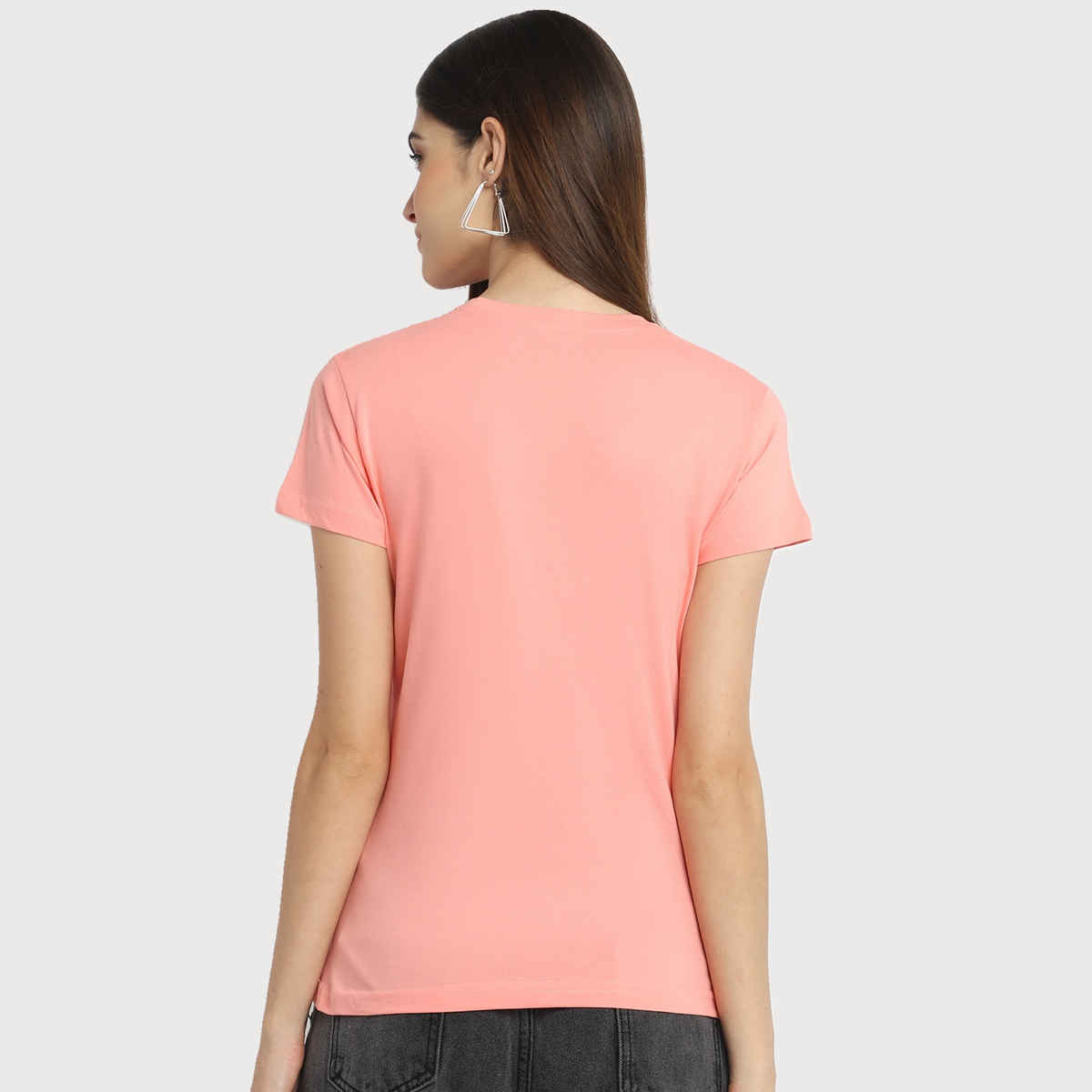 Fabflee Women Regular Cotton Printed Round Neck Tshirt | Peach | FAB-WT-36 | S