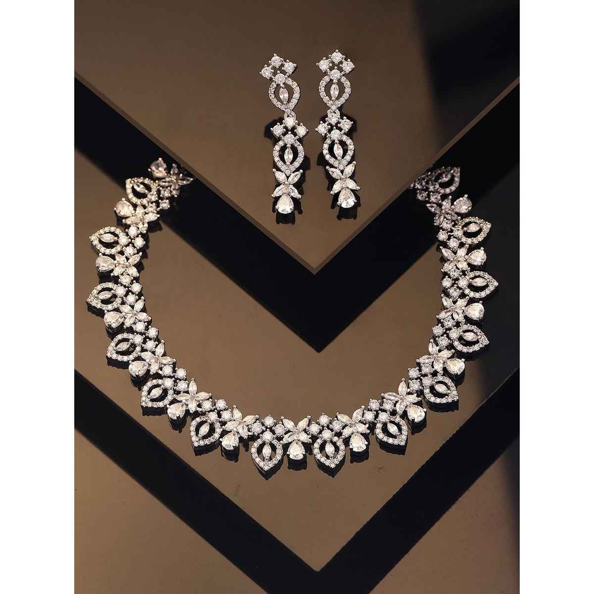 Priyaasi Silver Plated American Diamond Stone Studded Jewellery Set