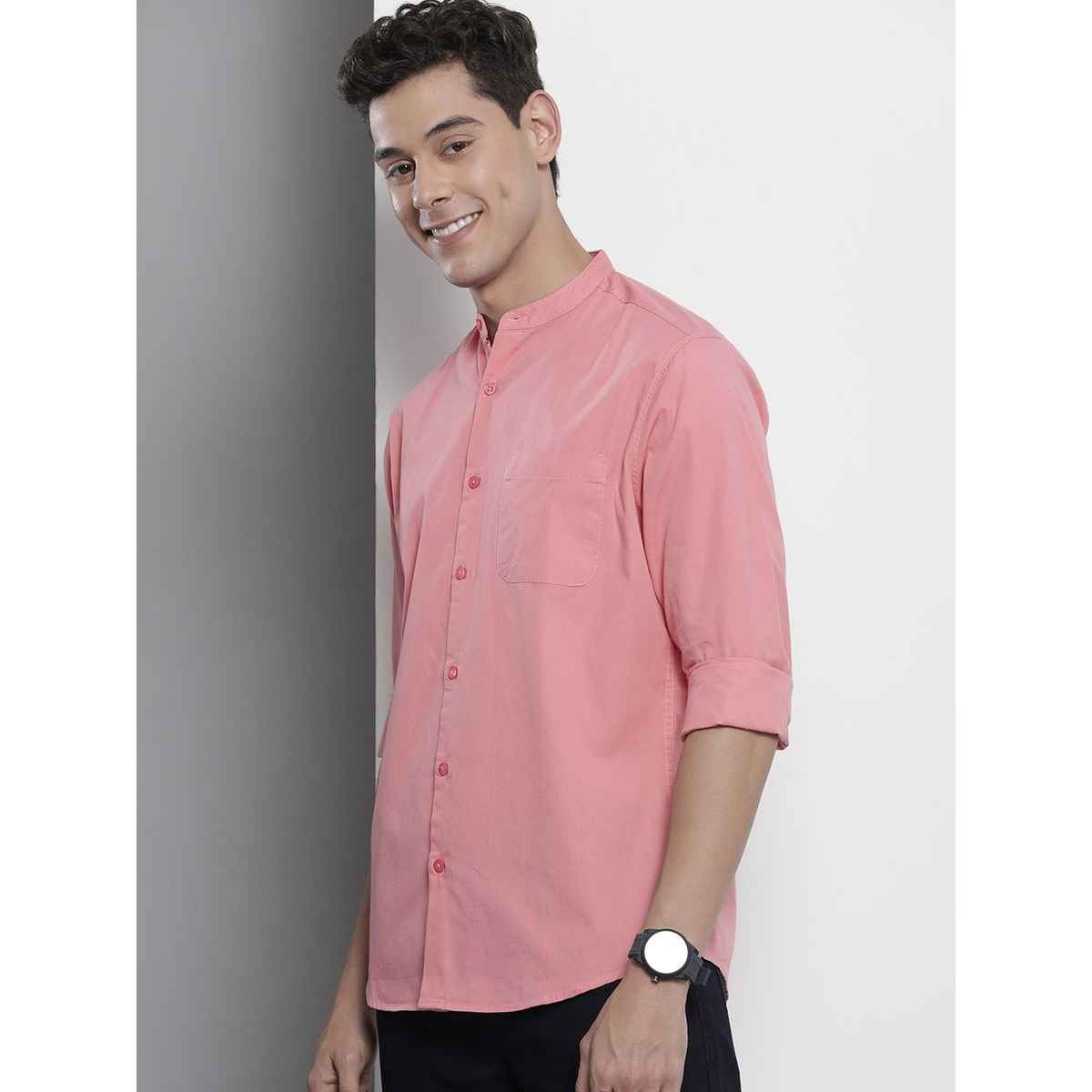 The Indian Garage Co Men's Regular Fit Solid Casual Shirt | Pink - XL