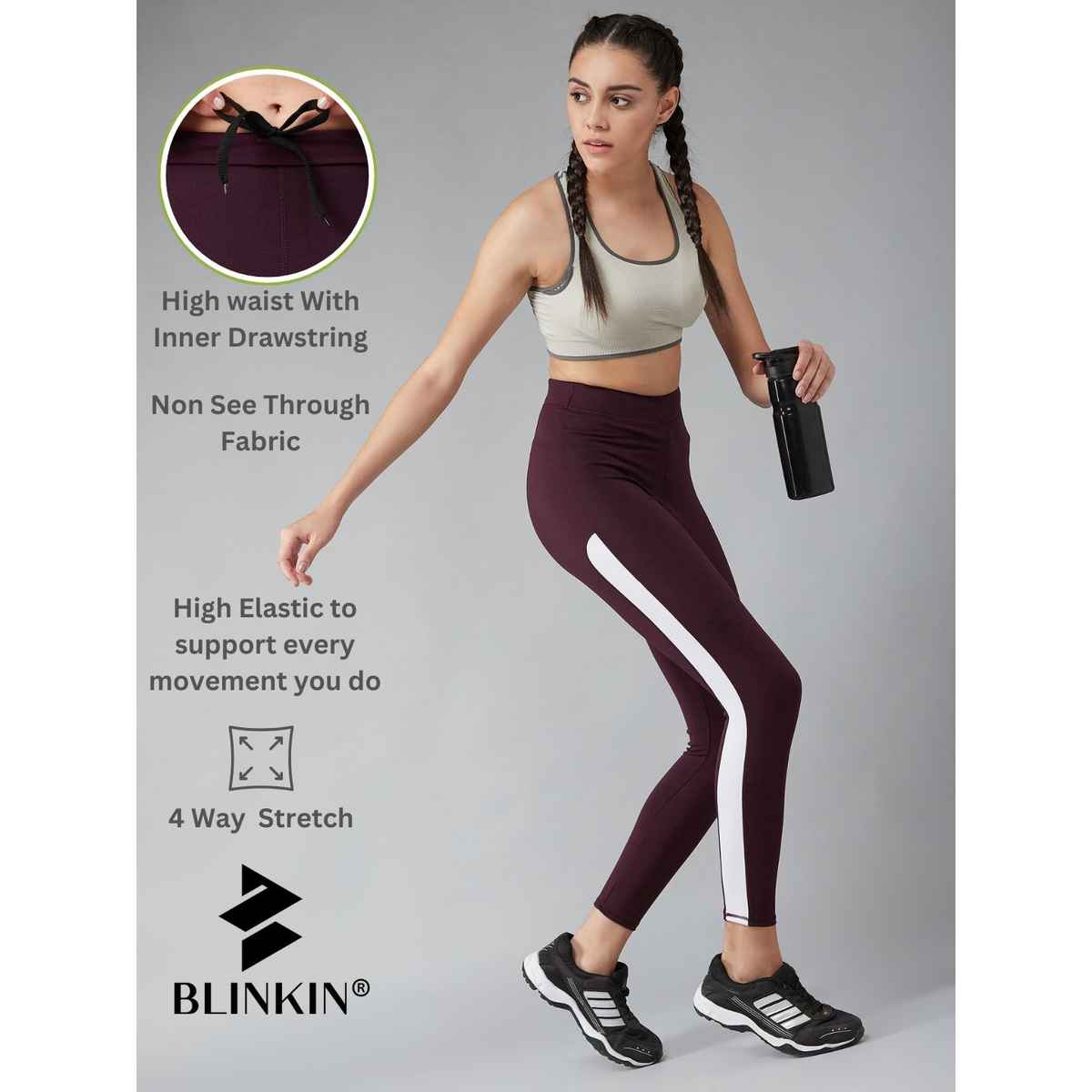 Blinkin Women's Gym Tights & Pants - Maroon | Squat Proof | Active Wear | Yoga Pants | XXl