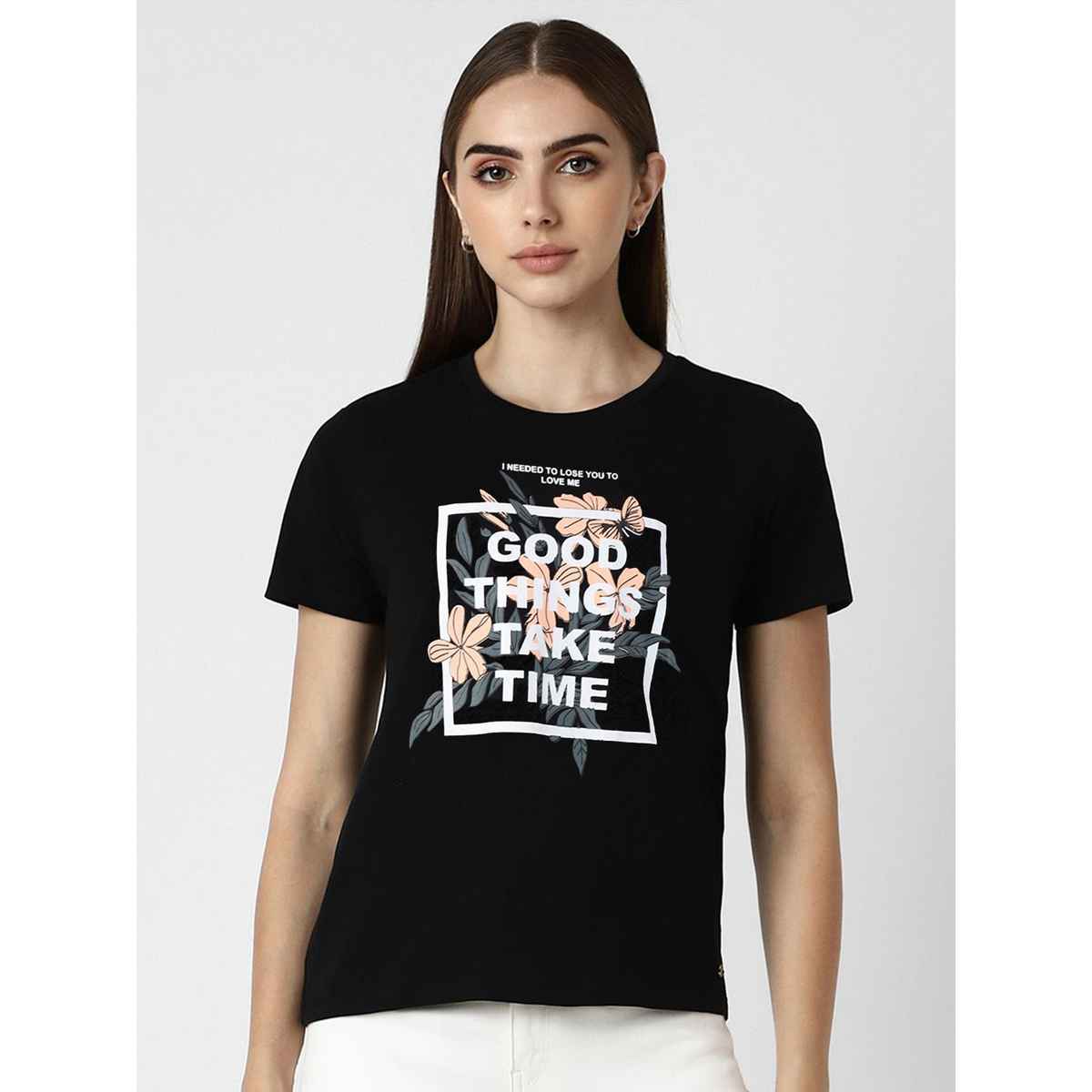 Smartees Women's Printed T-shirt | Black - M