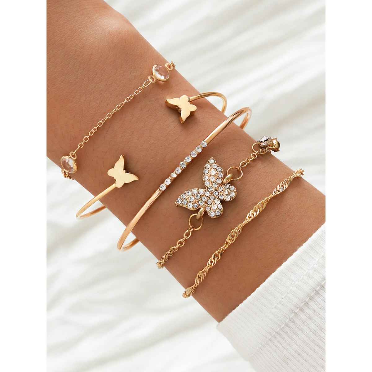 Shining Diva Fashion Set of 5 Multilayer Crystal Gold Plated Bracelet for Women and Girls | 13073b