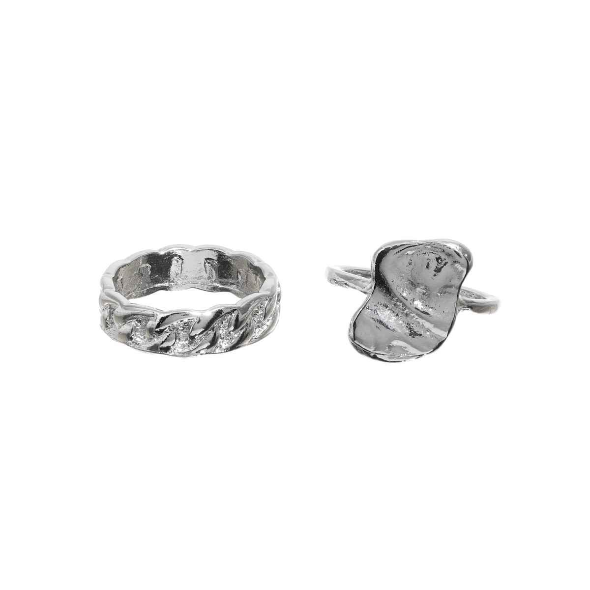 Prita By Priyassi Black Artificial Stone Silver Plated Ring | Set Of 2