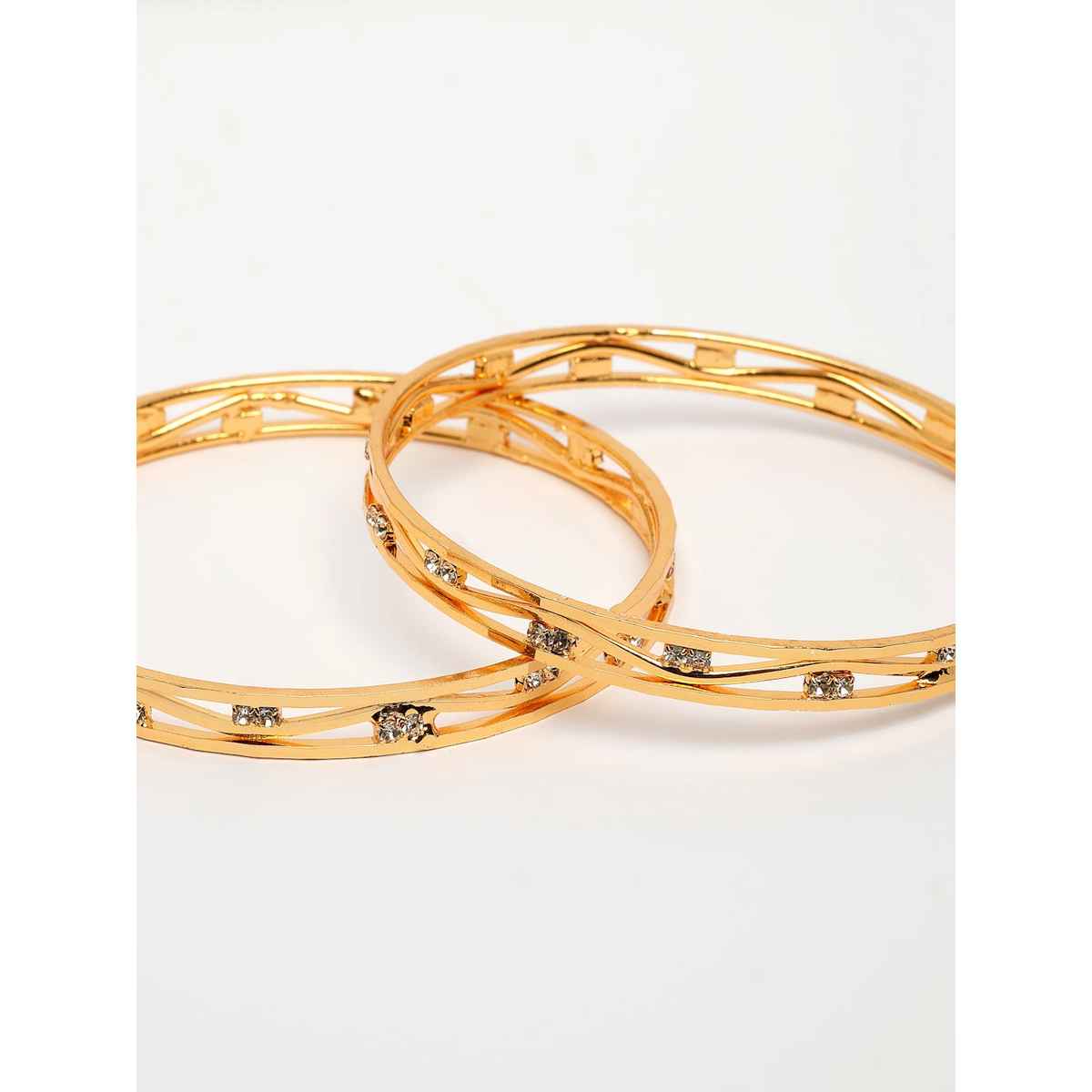 NVR Women's Set of 2 Gold-plated Cubic Zirconia Stone Studded Bangles | NVR2905-L