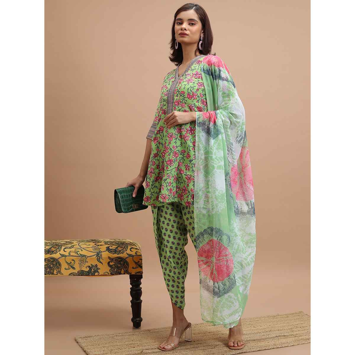 Ketch Women's Floral Printed Regular Kurti & Dhoti Pants With Dupatta | Multicolor | M