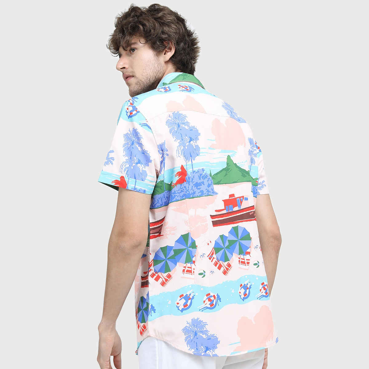 Highlander Men's Slim Fit Floral Printed Casual Shirt - Pink Multi | S