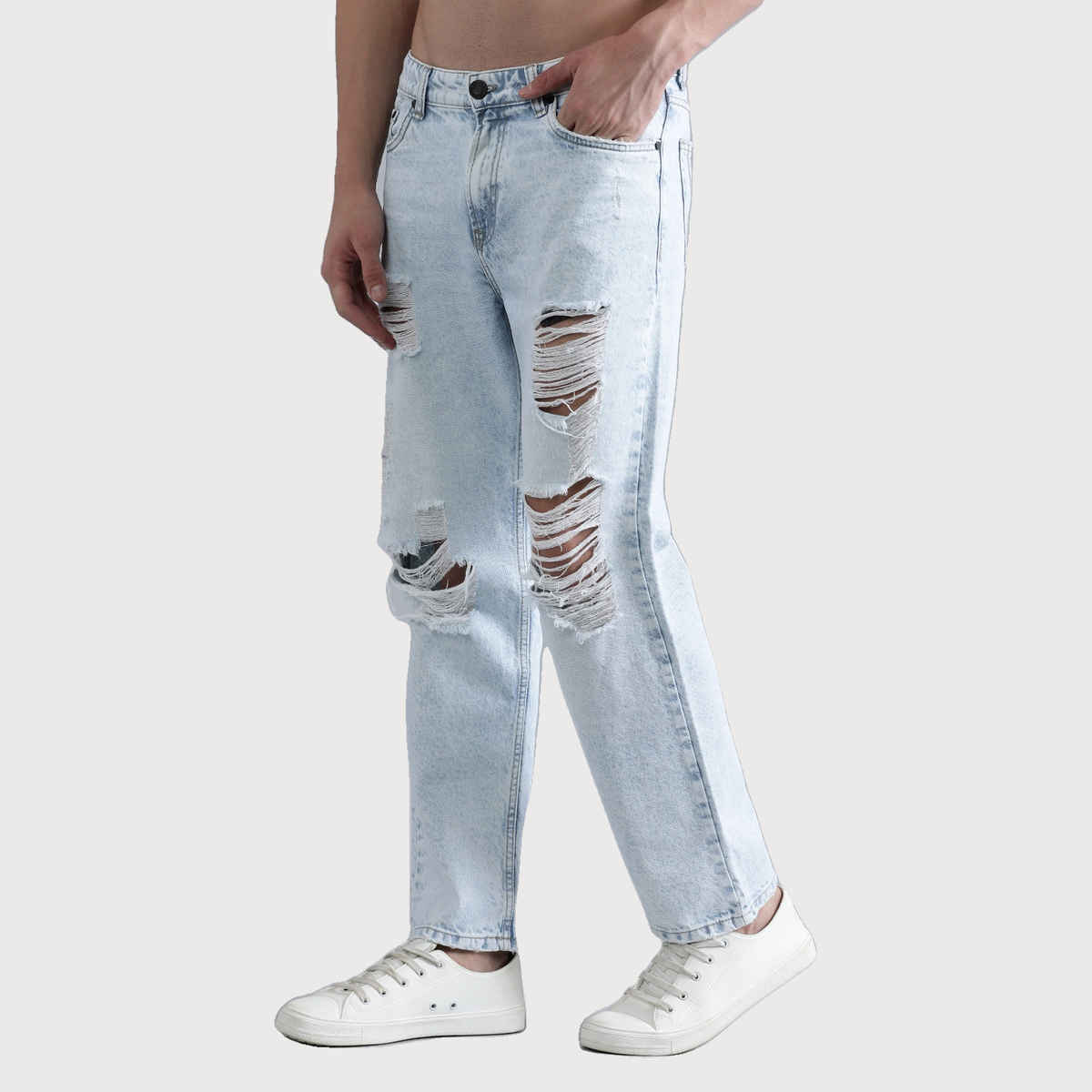Bene Kleed Men's Relax Fit Highly Distressed Jeans| Light Blue - 32