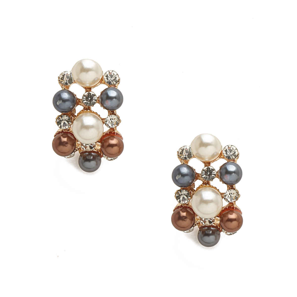 YouBella Gold-Plated Brown & White Stone-Studded Jewellery Set (YBNK - 50347)