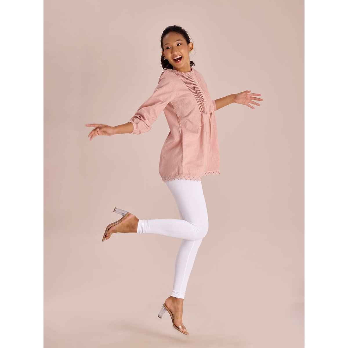 Go Colors Women's Solid Mid Rise Ankle Length Leggings | White - M