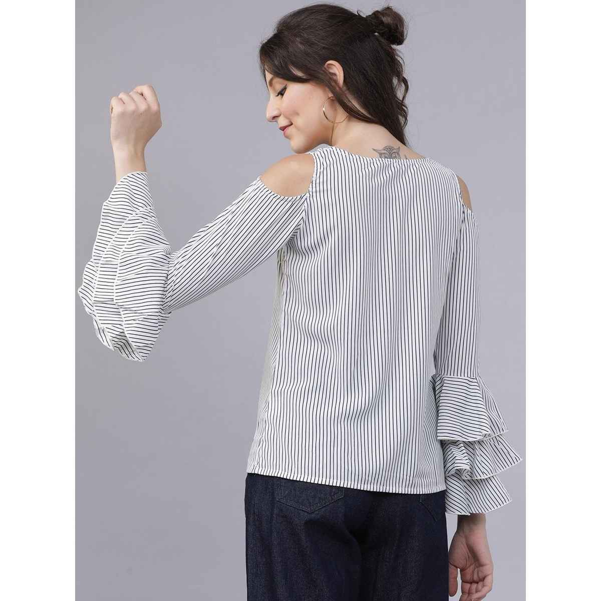 Tokyo Talkies Women's Cold-Shoulder Striped Top | White - S