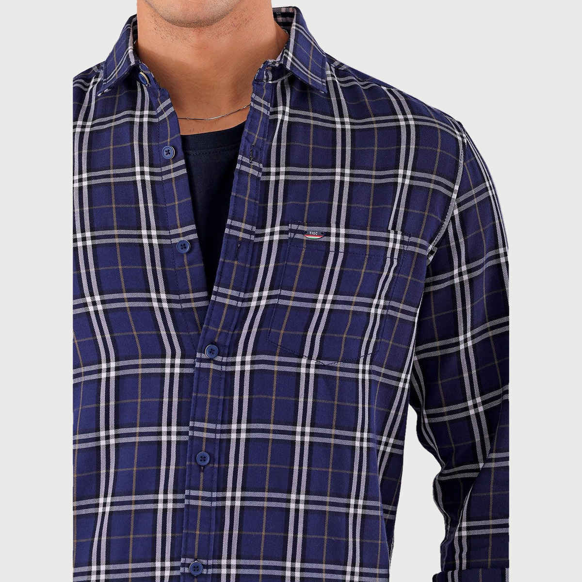 The Indian Garage Co Men's Slim Fit Checkered Casual Shirt | Navy Blue - S