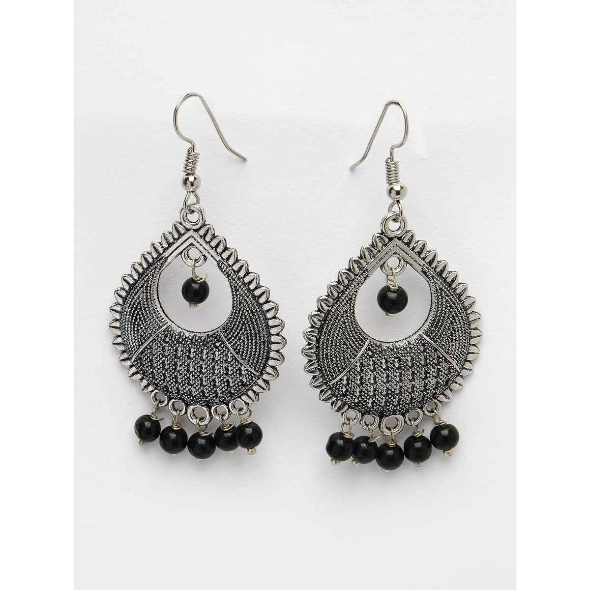 NVR Women's Silver-plated Artificial Beads German Silver Oxidised Chandbali Earrings | NVR2504