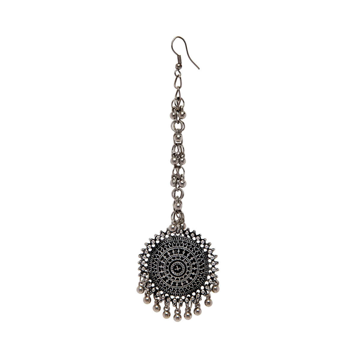 Shining Diva Fashion Oxidised Maang Tikka Bahubali Jhumka Earrings for Women and Girls | 12395er