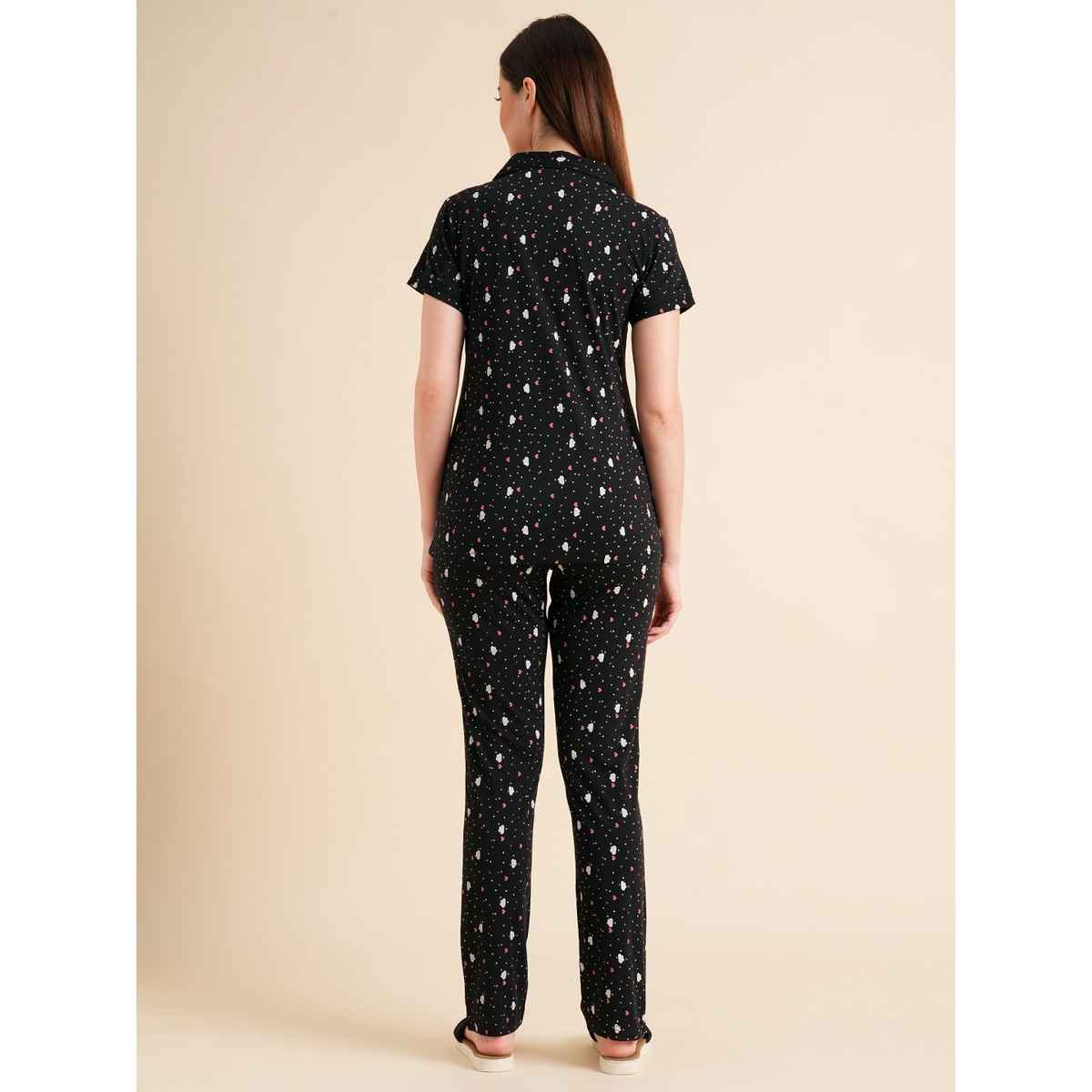 Sweet Dreams Women Printed Half Sleeves Pyjama Set Black S