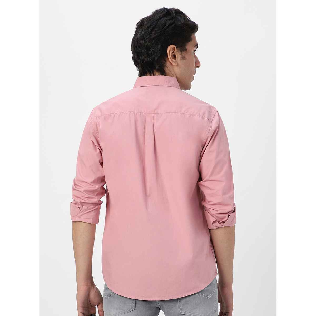 Urbano Fashion Men's Regular Fit Casual Solid Full Sleeve Cotton Shirt | Pink - M
