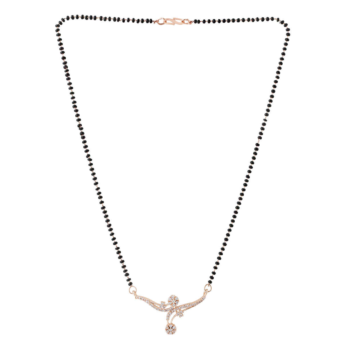 Yellow Chimes Silver Toned AD Studded Black Beads Mangalsutra