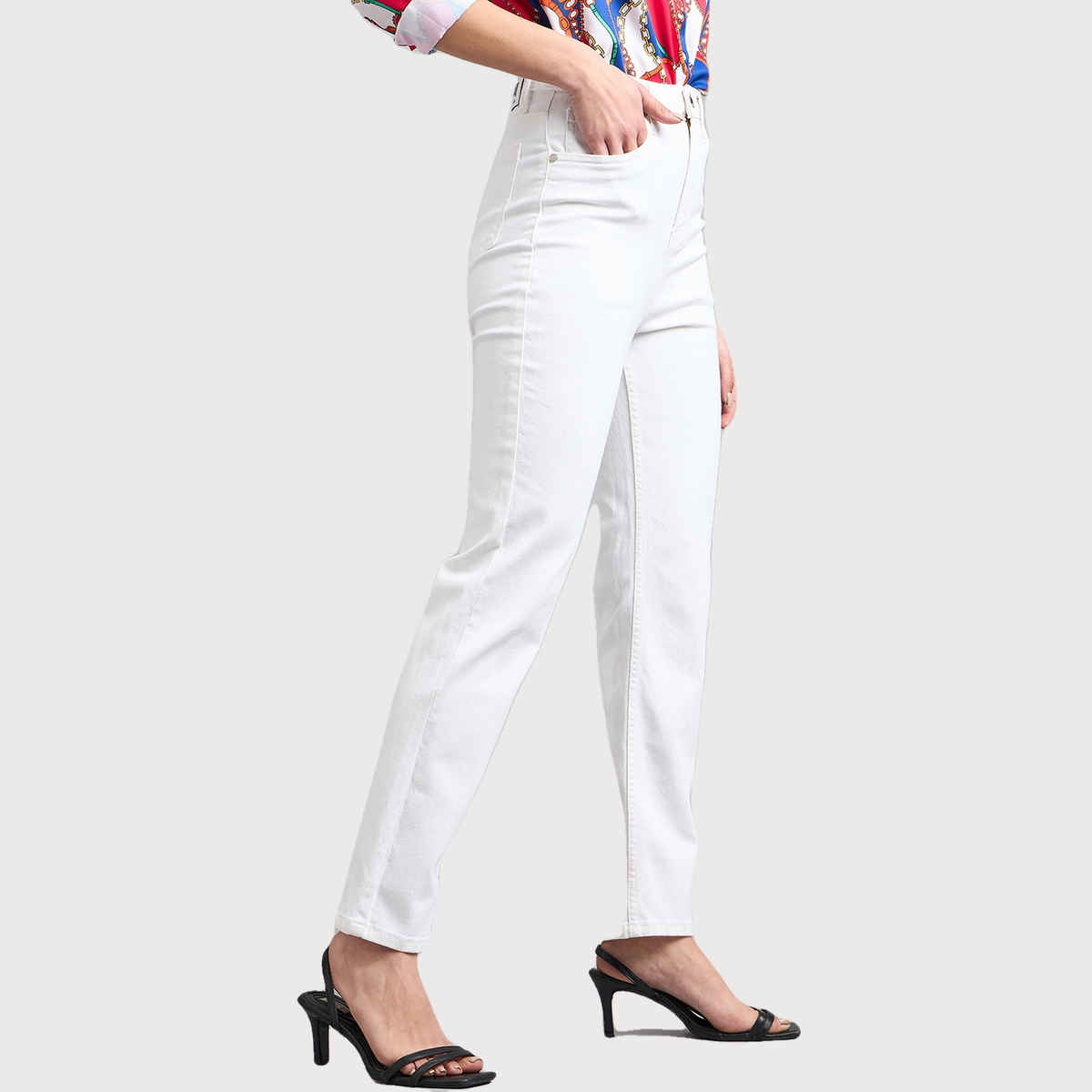 Style Quotient Women Straight Fit High Rise Stretchable Jeans | 28 | SS24SQJOPLIN - White