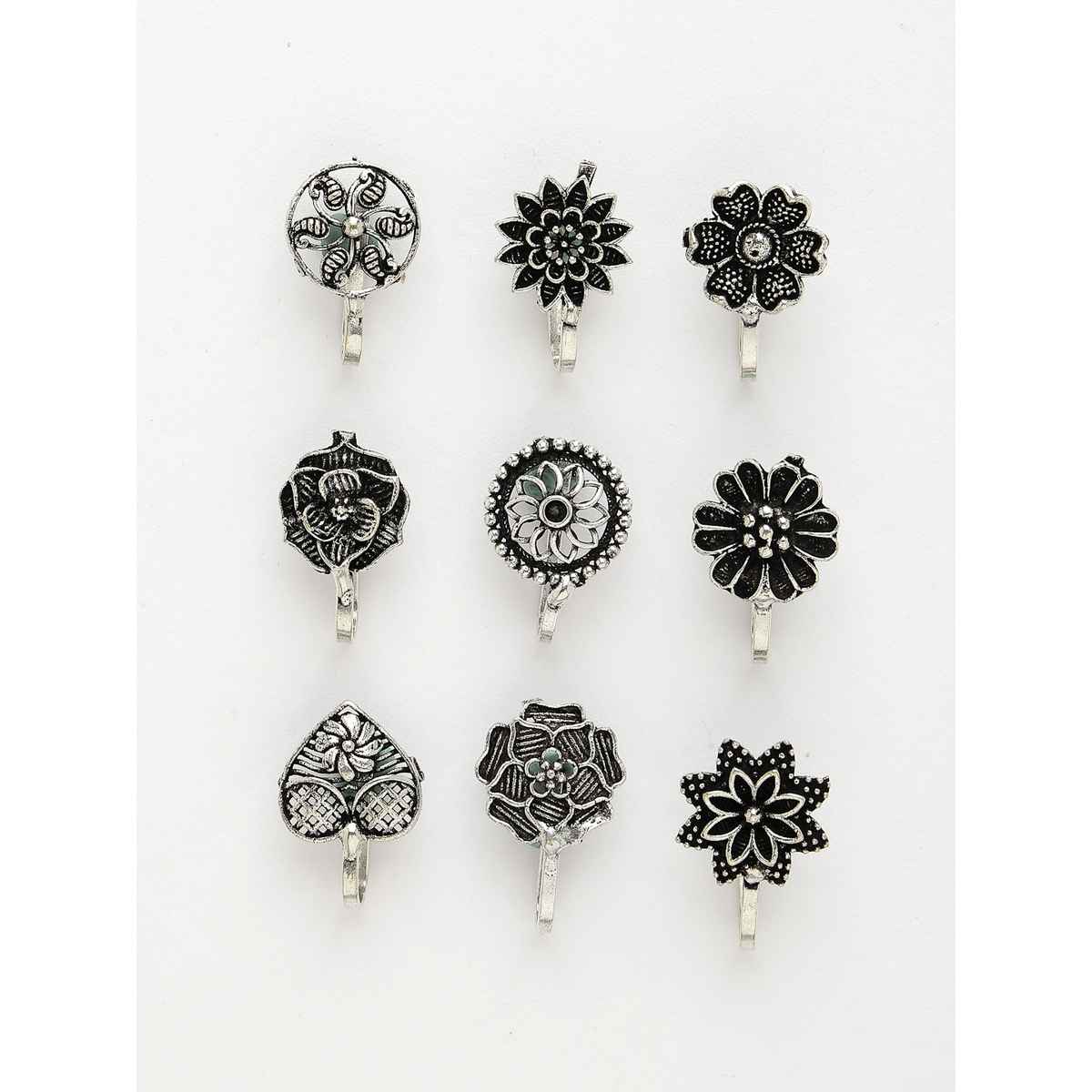NVR Women's Set of 9 Silver-plated German Silver Nose Pins | NVR2661