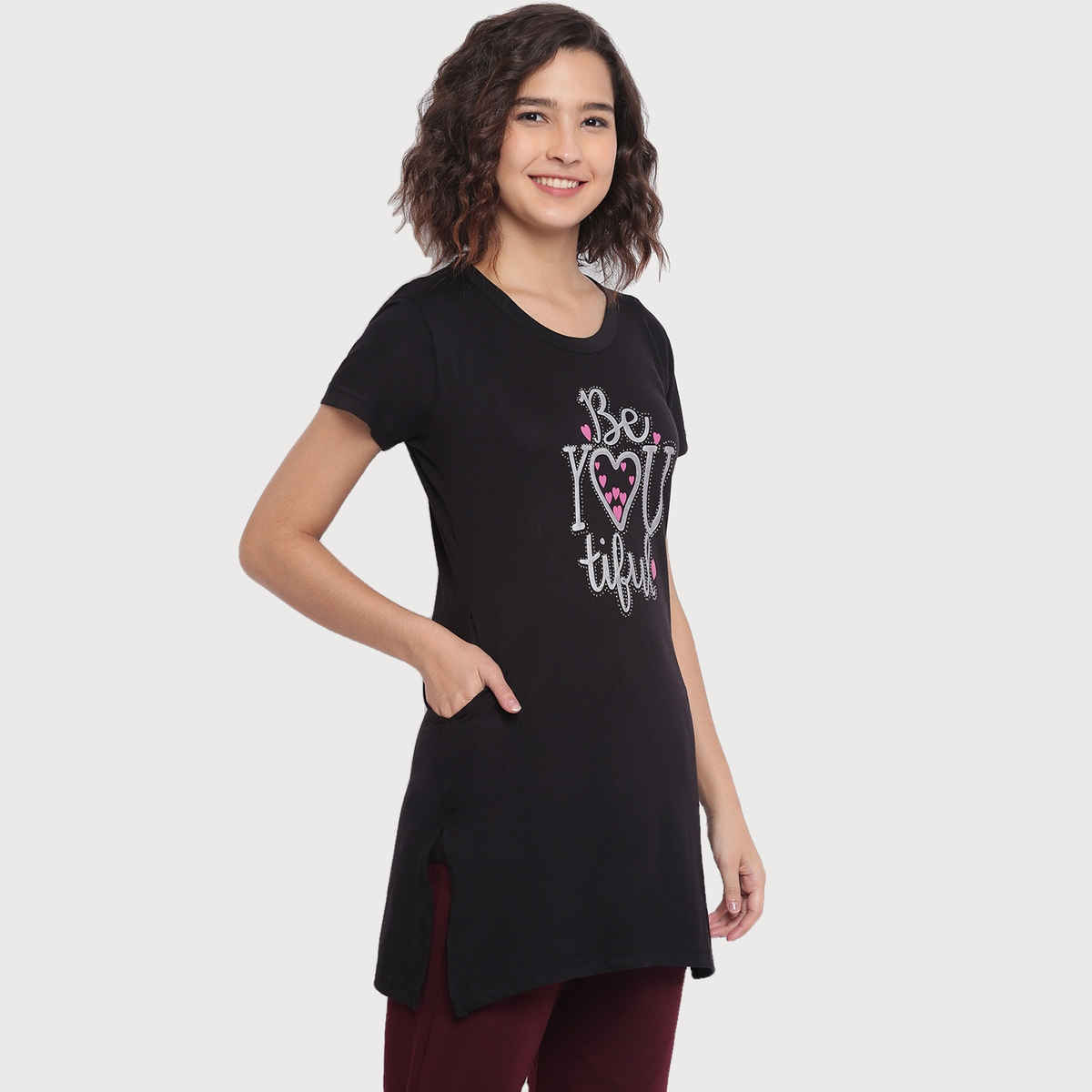 Duchess Women's Regular Fit Stylish Long T-shirt | Black - 2XL