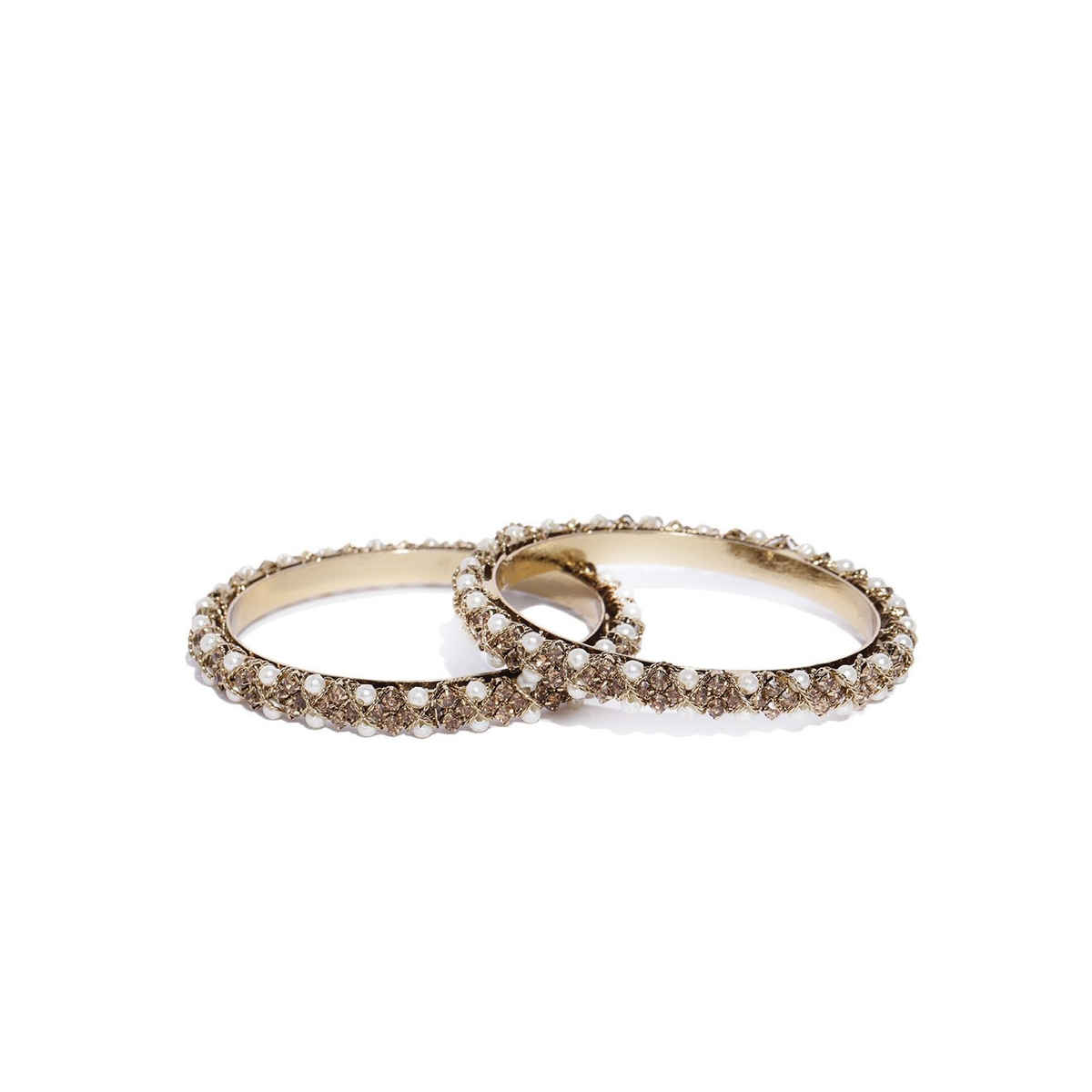 Priyaasi Set Of 2 Gold-Plated Pearls And Stones Studded Cross Wired Bangles