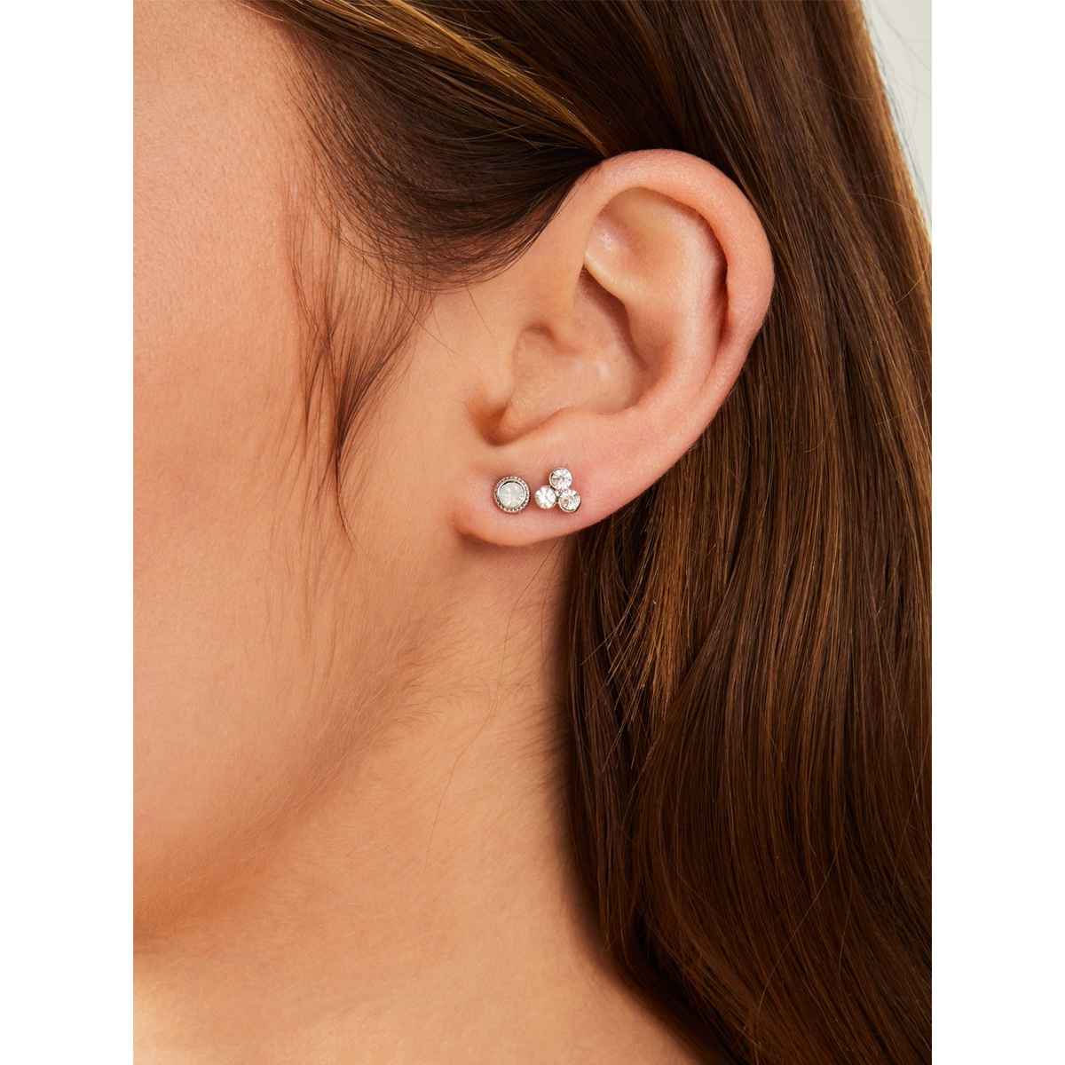 Accessorize London Women's Crystal Stud And Hoop Earrings Set Of 10 - Silver