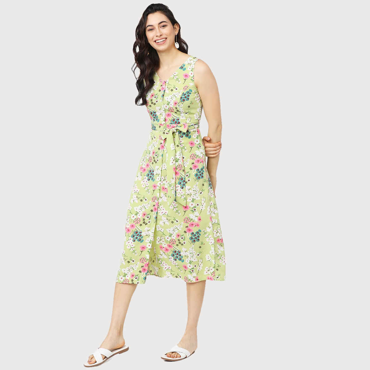 Tokyo Talkies Women's Floral A-Line Midi Dress | Green - M