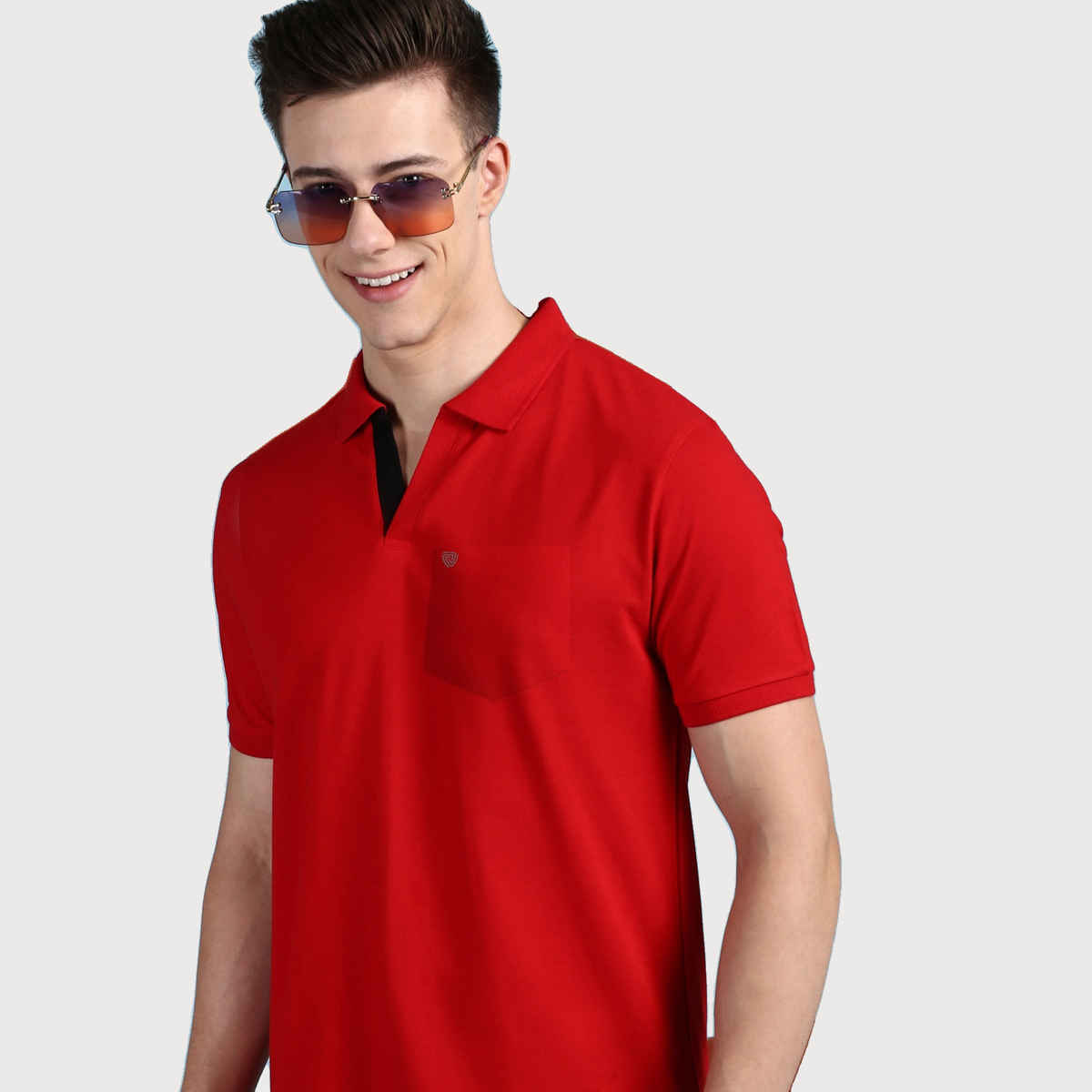 Lux Cozi Men's Solid Cotton Polo T-shirt with Pocket | Red - M