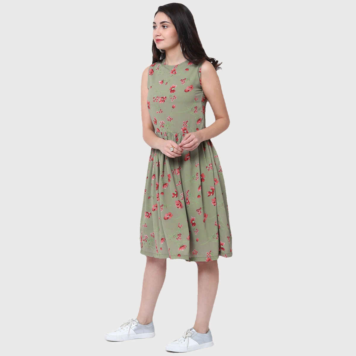 Tokyo Talkies Women's Printed Fit and Flare Dress | Green - L