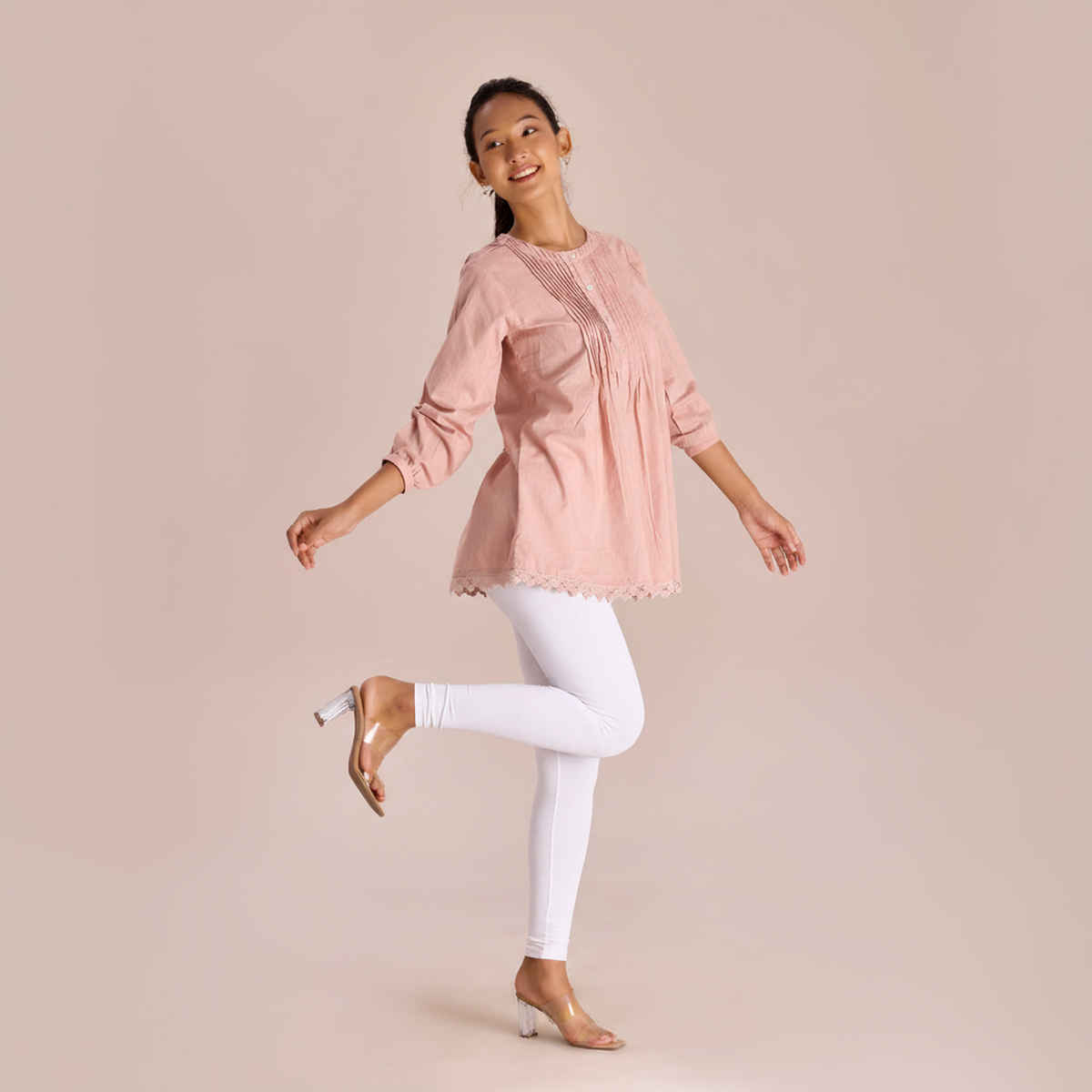 Go Colors Women's Solid Mid Rise Ankle Length Leggings | White - S