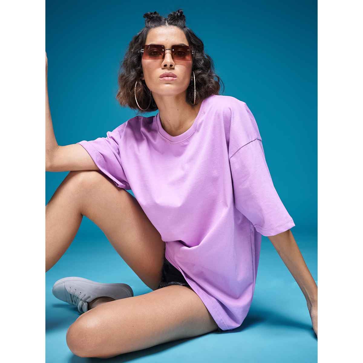 Smartees Women's Oversize Fit Printed T-shirt | Lavender - M