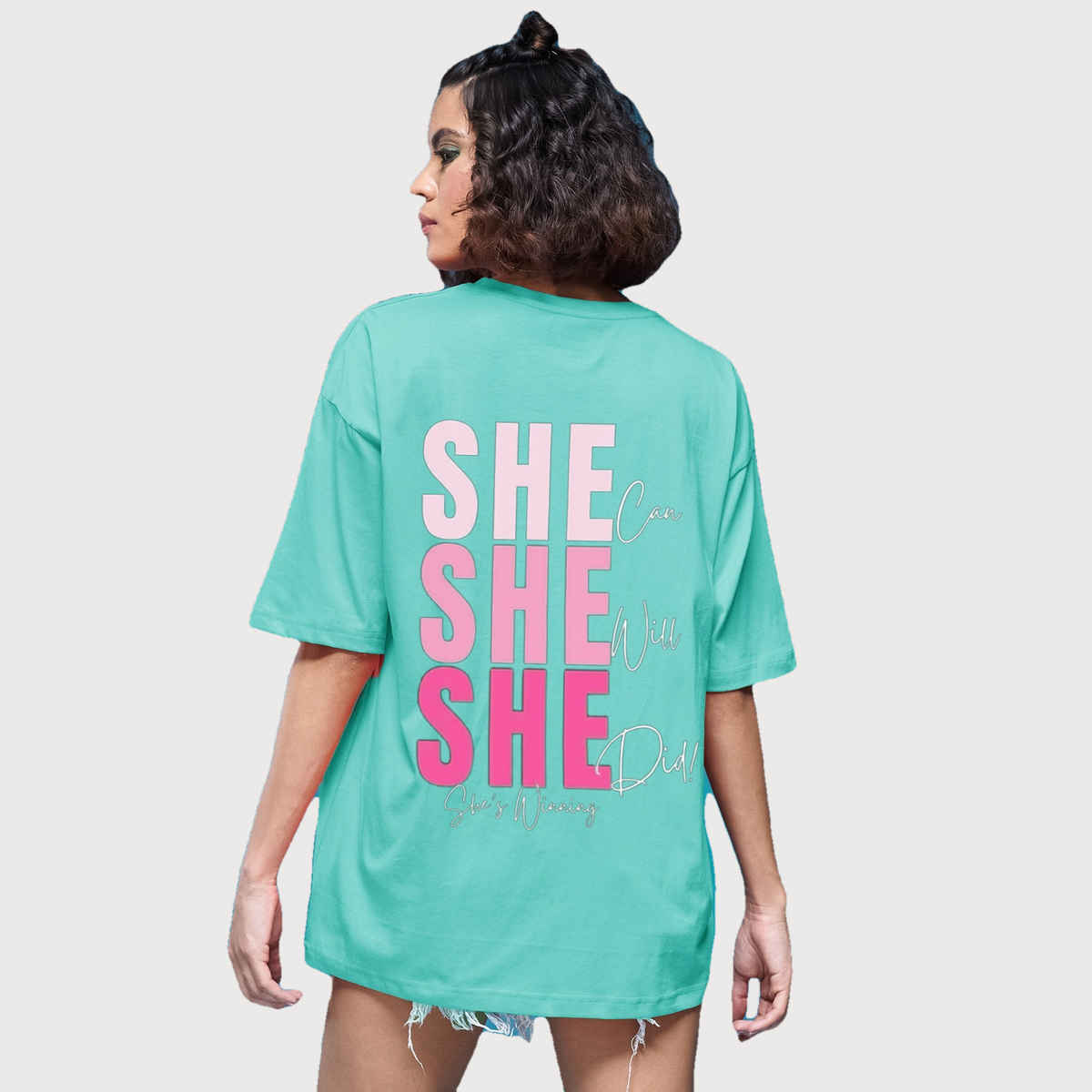Smartees Women's Oversize Printed T-shirt | WW - 2045 | Sea Green - S