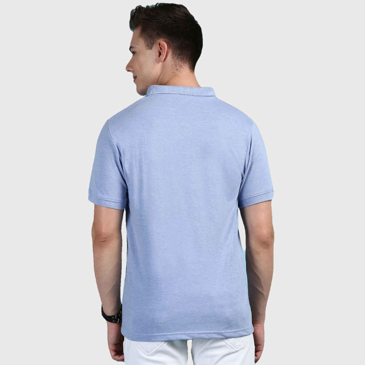 Lux Cozi Men's Solid Cotton Polo T-shirt with Pocket | Oxy Blue - S