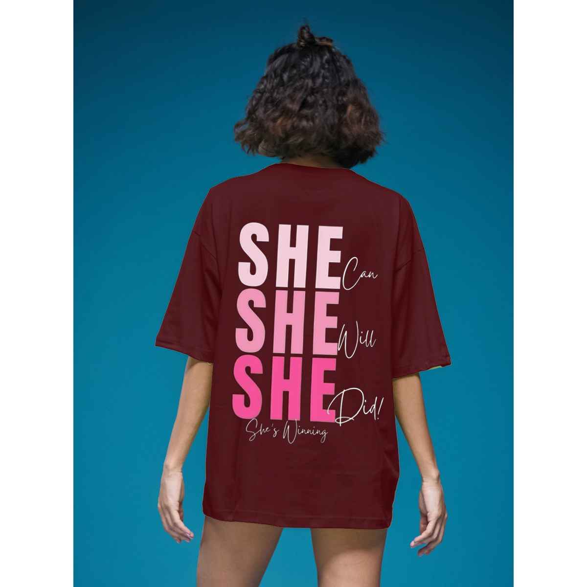 Smartees Women's Oversize Printed T-shirt | WW - 2045 | Maroon - M