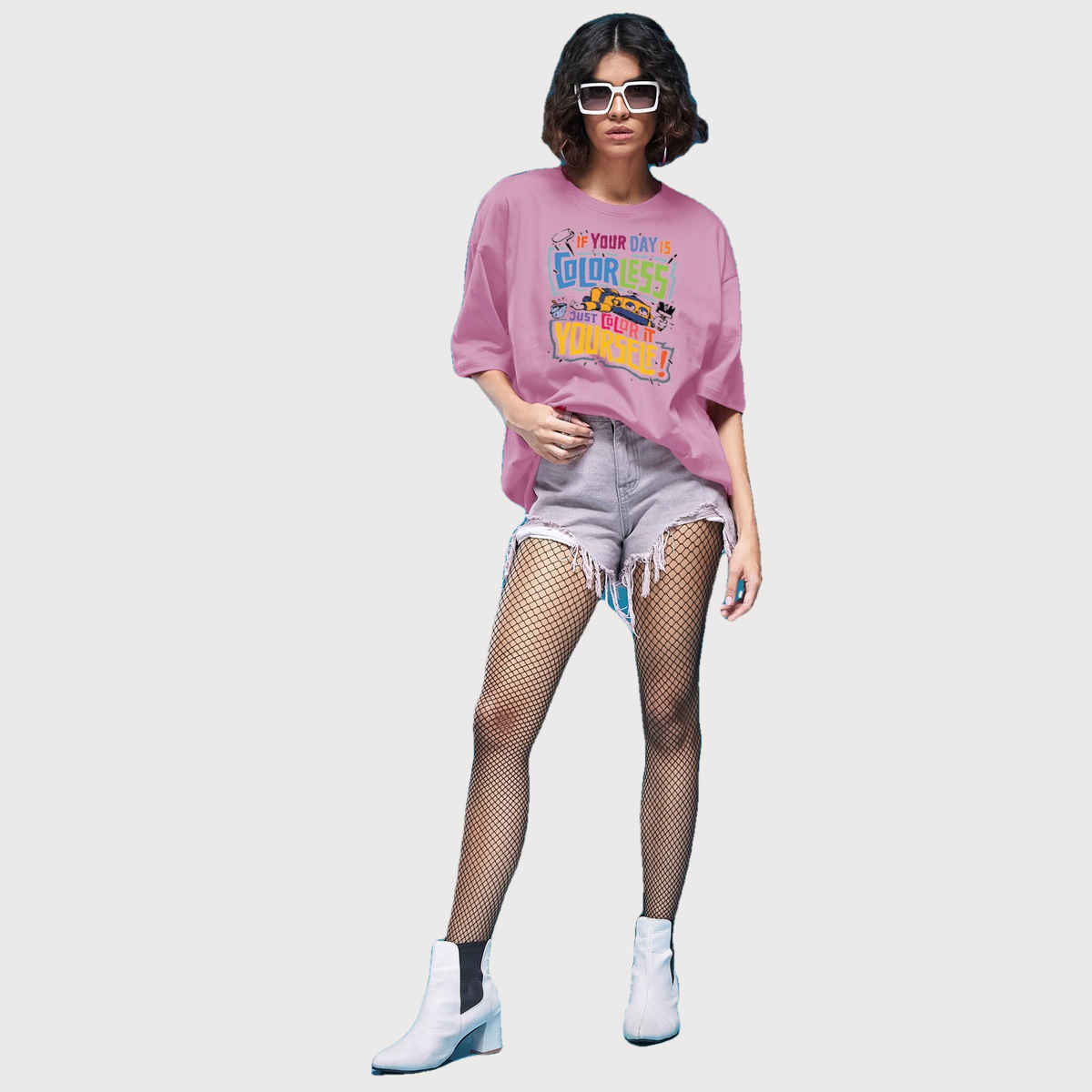 Smartees Women's Oversize Printed T-shirt | WW - 2063 | Pink - M