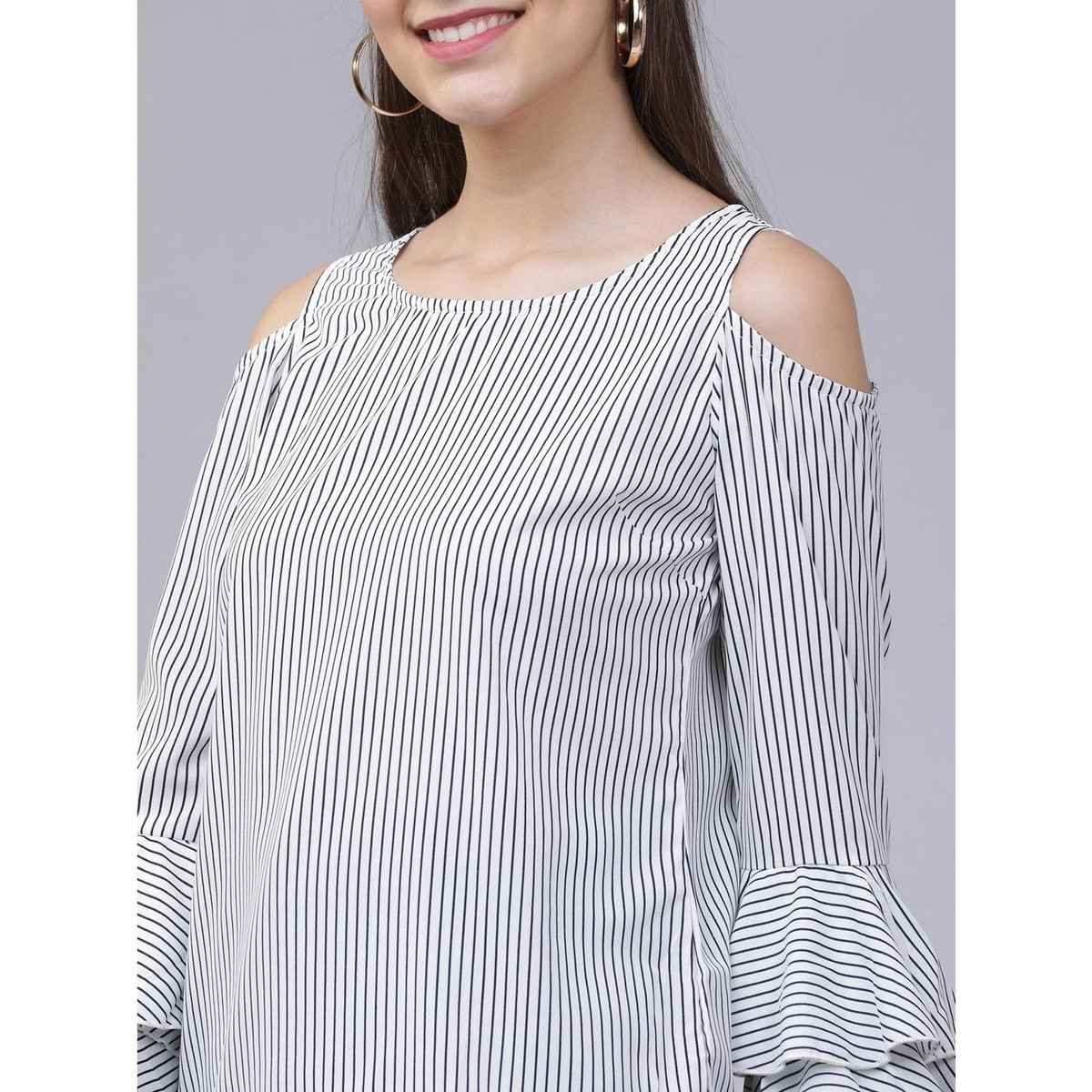 Tokyo Talkies Women's Cold-Shoulder Striped Top | White - S