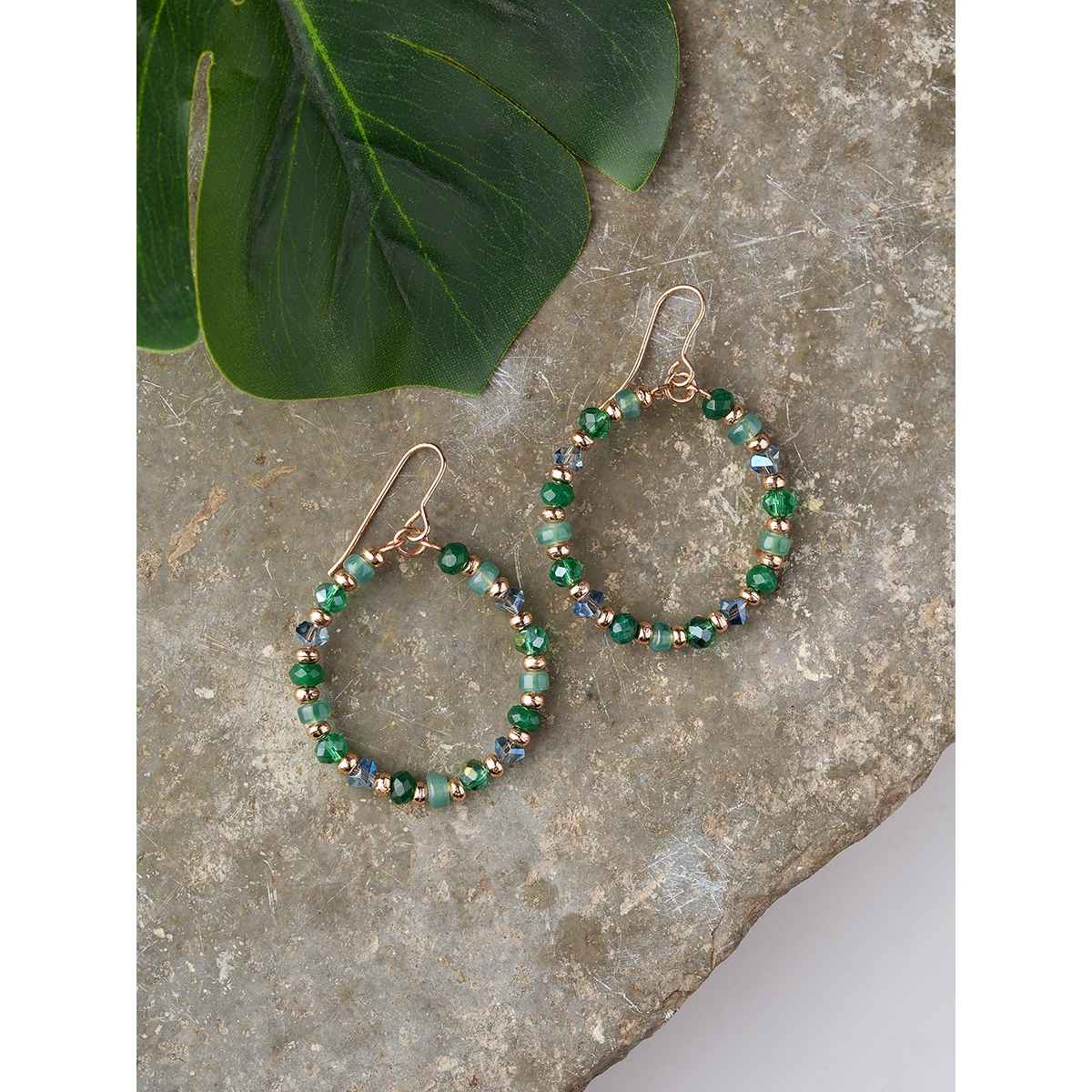 Accessorize London Women's Green Beaded Drop Hoop Earrings - Green