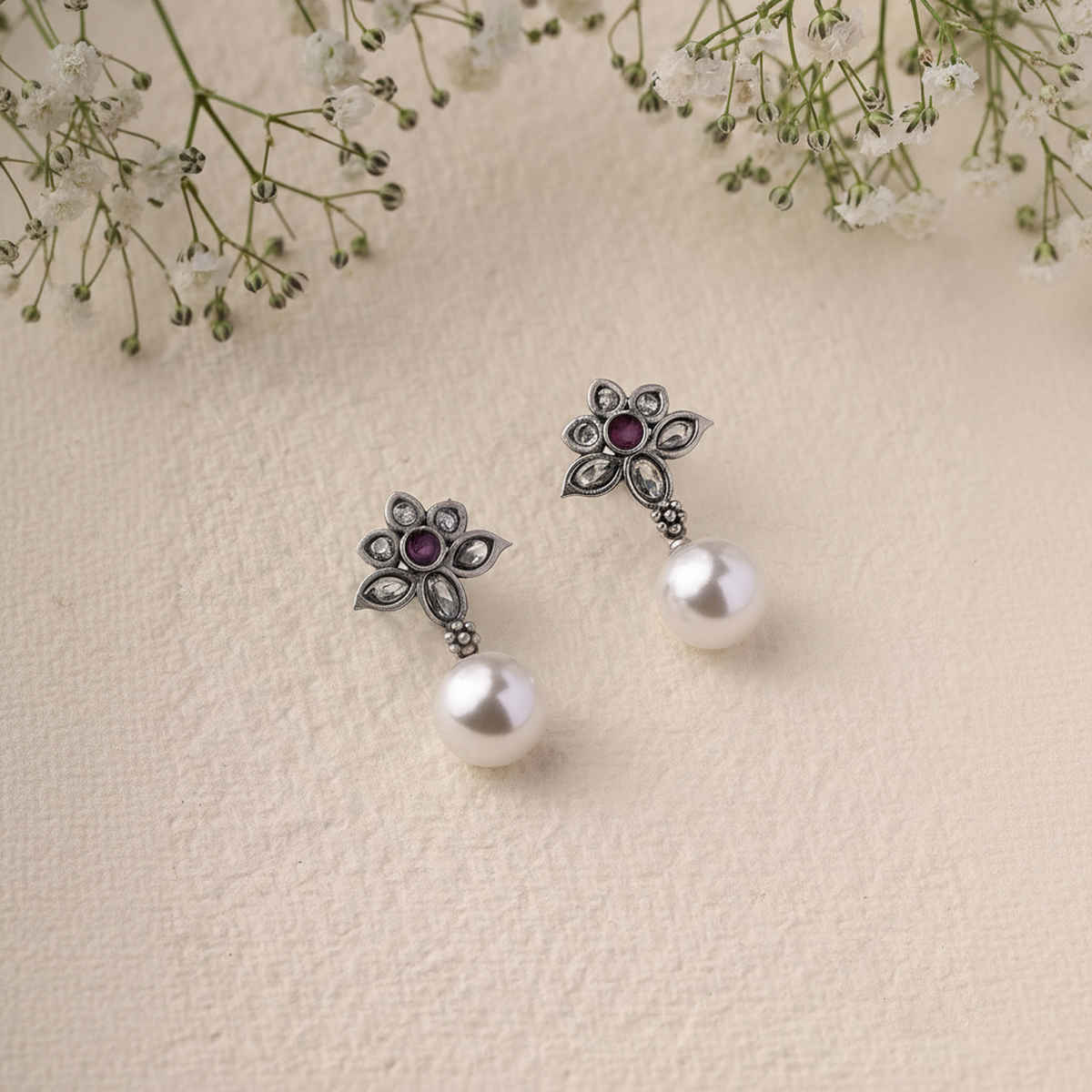 Priyaasi Silver oxidised stone studded drop earring for women